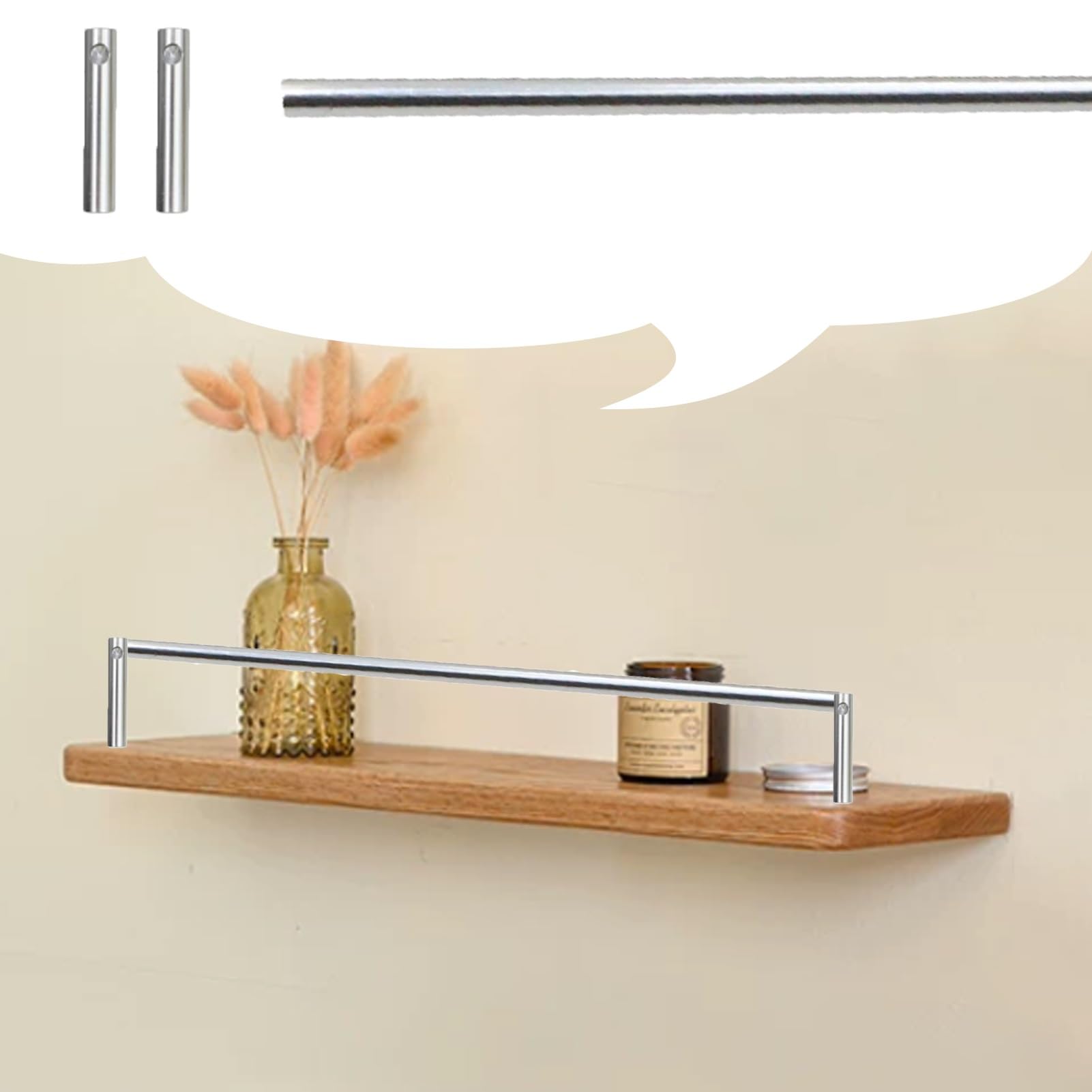 Metal Guardrail Rail for Wood Shelf, Aluminum Decor Tipping Gallery Rails Kit with Screws and End Post, Gallery Rail for Bookshelves/Furniture Guard(Silver/A,45inch/114.3cm)