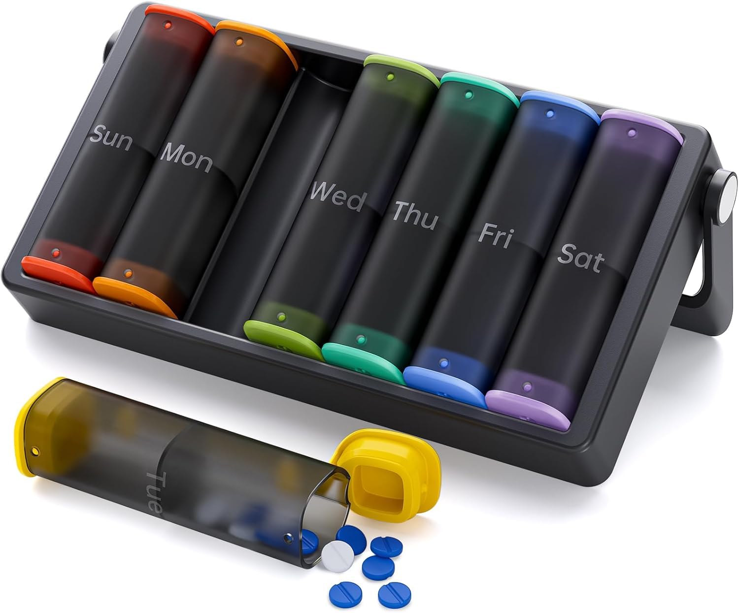Weekly Pill Organizer 1 Time a Day Black and Weekly Pill Organizer 2 Times a Day Translucent-Black