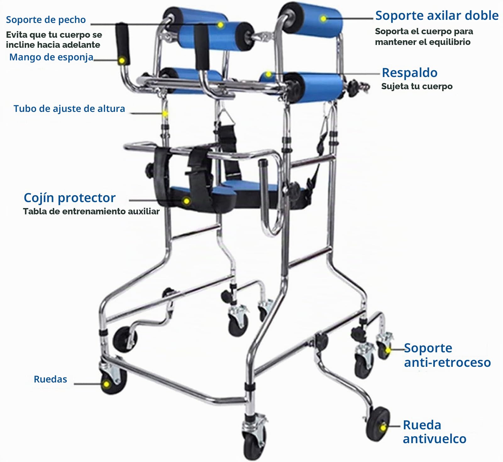 Andador plegable, con asiento, Bipedestador de Rehabilitación Ajustable con 8 Ruedas, Ayuda a la Movilidad para Caminar Ligero, Rollator Médico para Ancianos, Discapacitados