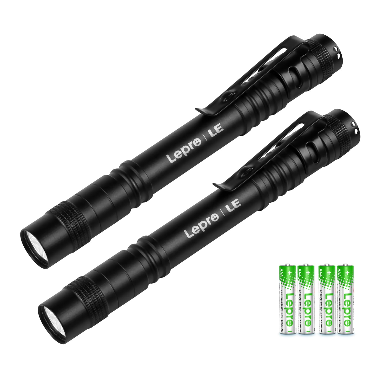 Lepro Flashlight, Torch Light Mini, Pen Flashlight LED, Waterproof Pocket Torch with Clip, AAA Battery Powered [Included], Compact Bright LED Penlight for Inspection, Work, Repair, Pack of 2
