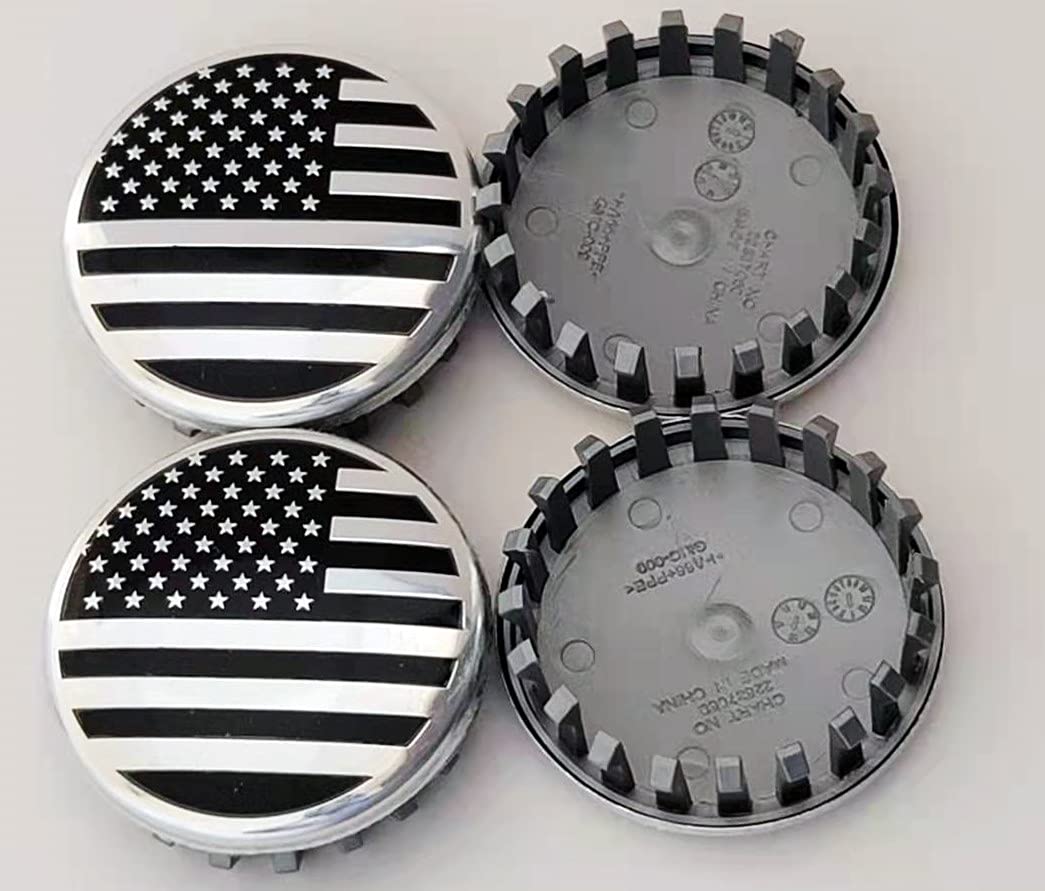 4X US Flag Wheel Center Hub Caps 3.25" (83mm) Compatible with GMC Chevy 009-FGB (Black)