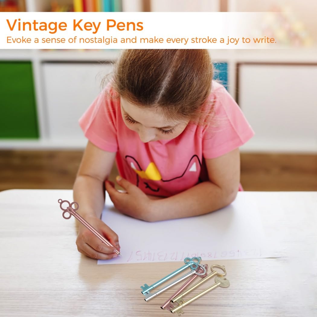 Set di 96 penne a sfera a forma di chiave vintage, con inchiostro nero fine, per scrivere, scuola e ufficio