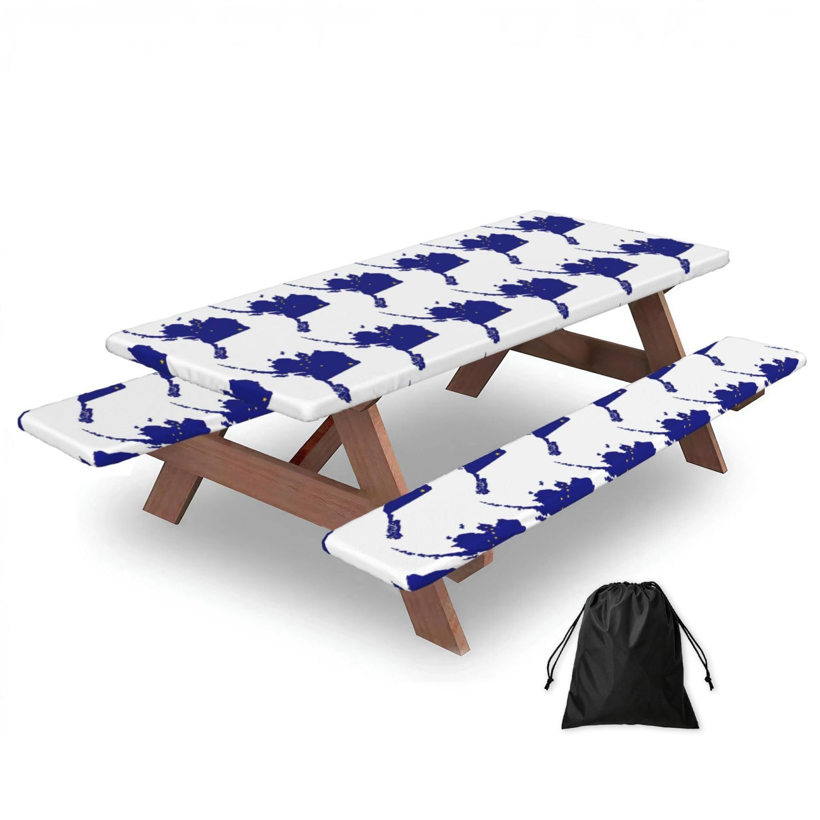 Zyjhyy Black Alaska State Flag Map Print 3 Pack Wipeable Picnic Bench Cover And Table Cover Lightweight Table Cloth For Camping Outdoor