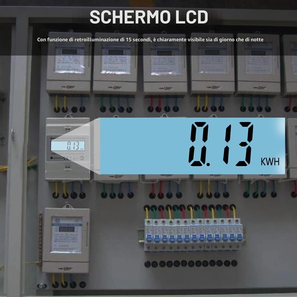 KETOTEK Contatore elettrico trifase AC Amp Volt Potenza Energia Monitor Top Hat Guida DIN Wattmetro bidirezionale Consumo energetico Ingresso Uscita kWh 3x230V/400V 10(100) A 50/60Hz DTS331