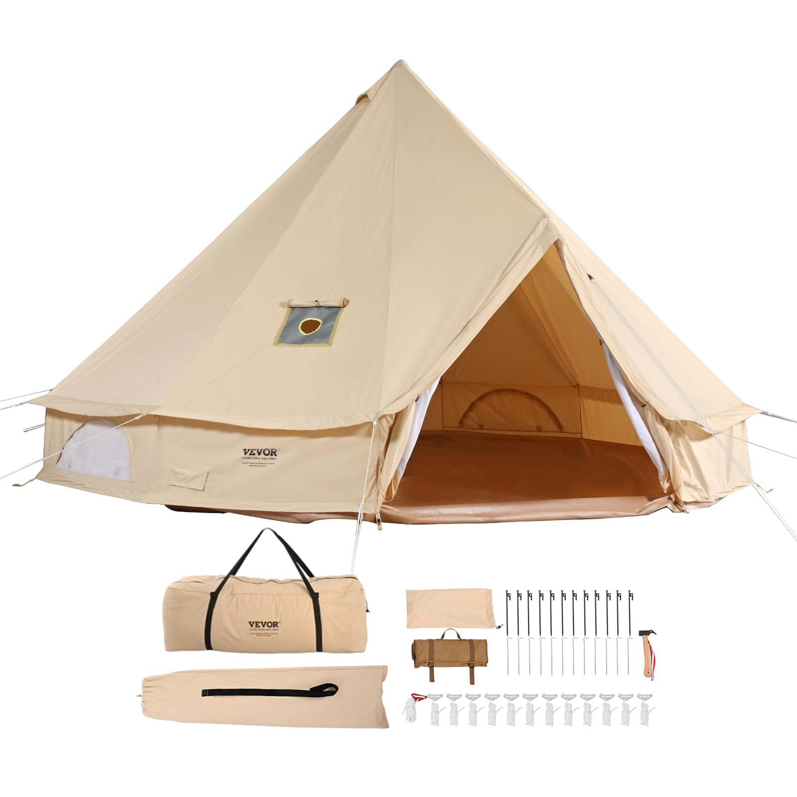 VEVOR Canvas Bell Tent, 4 Seasons 3 m/9.8ft Yurt, Canvas for Camping with Stove Jack, Breathable Holds up to 4 People, Family Camping Outdoor Hunting Party