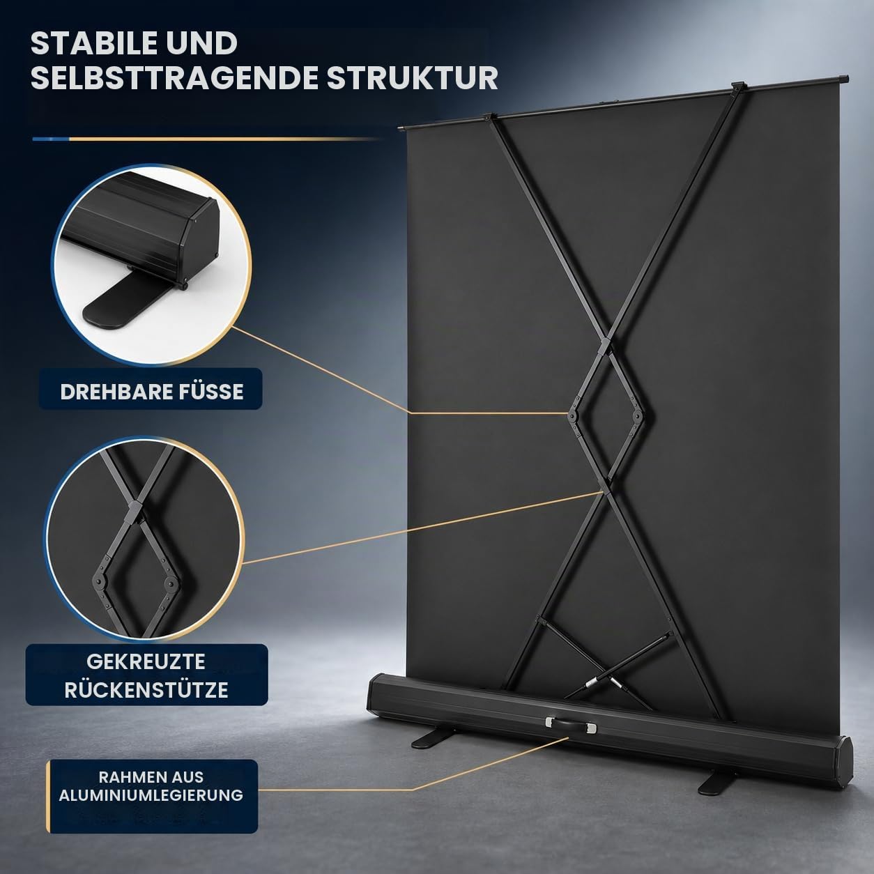 Freistehende Bodenhochziehbare Leinwand, 80 Zoll HD-Projektionsleinwand, Mattweiß, Bereich Projektor-3D für Zuhause, Schule (16:9, 170x100cm)