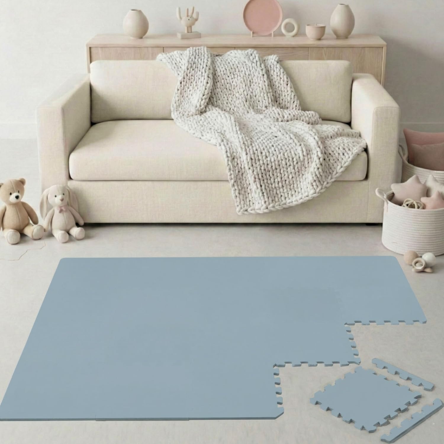 LittleTom Spielmatte Baby Puzzlematte mit Rand - 18 Matten je 30x30 cm Krabbelmatte 180x90 cm Bodenmatte Kinder - Puzzle Teppich Kinderzimmer - EVA Schaumstoff Bodenschutzmatte Spielteppich - BPA-frei