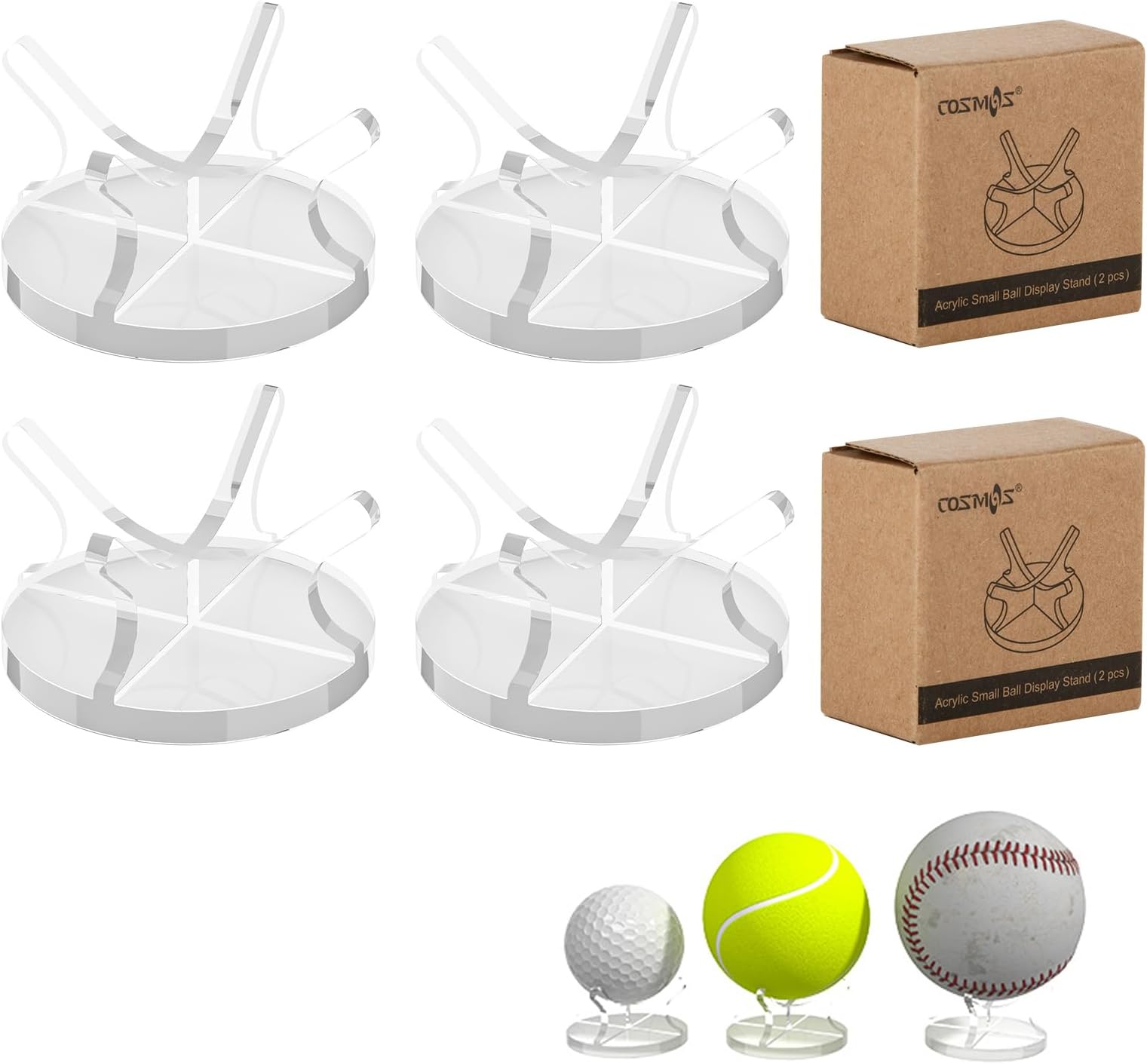Cosmos 4 Pcs Sport Ball Stand Holder Baseball Display Stand Golf Ball Holder Tennis Ball Desk Rack for Baseball Tennis Ball Golf Ball Small Sphere Stone Egg Stand, Non-Slip Bottom