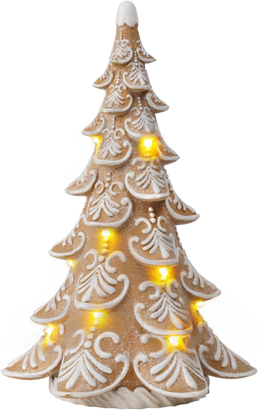 Cynkeyee Gingerbread Christmas Decorations Tree - Christmas Decoration Indoor with Lights Party Decorations Xmas Decor for Women Table Centerpiece 6.5x4.5x10 Inch Brown Light