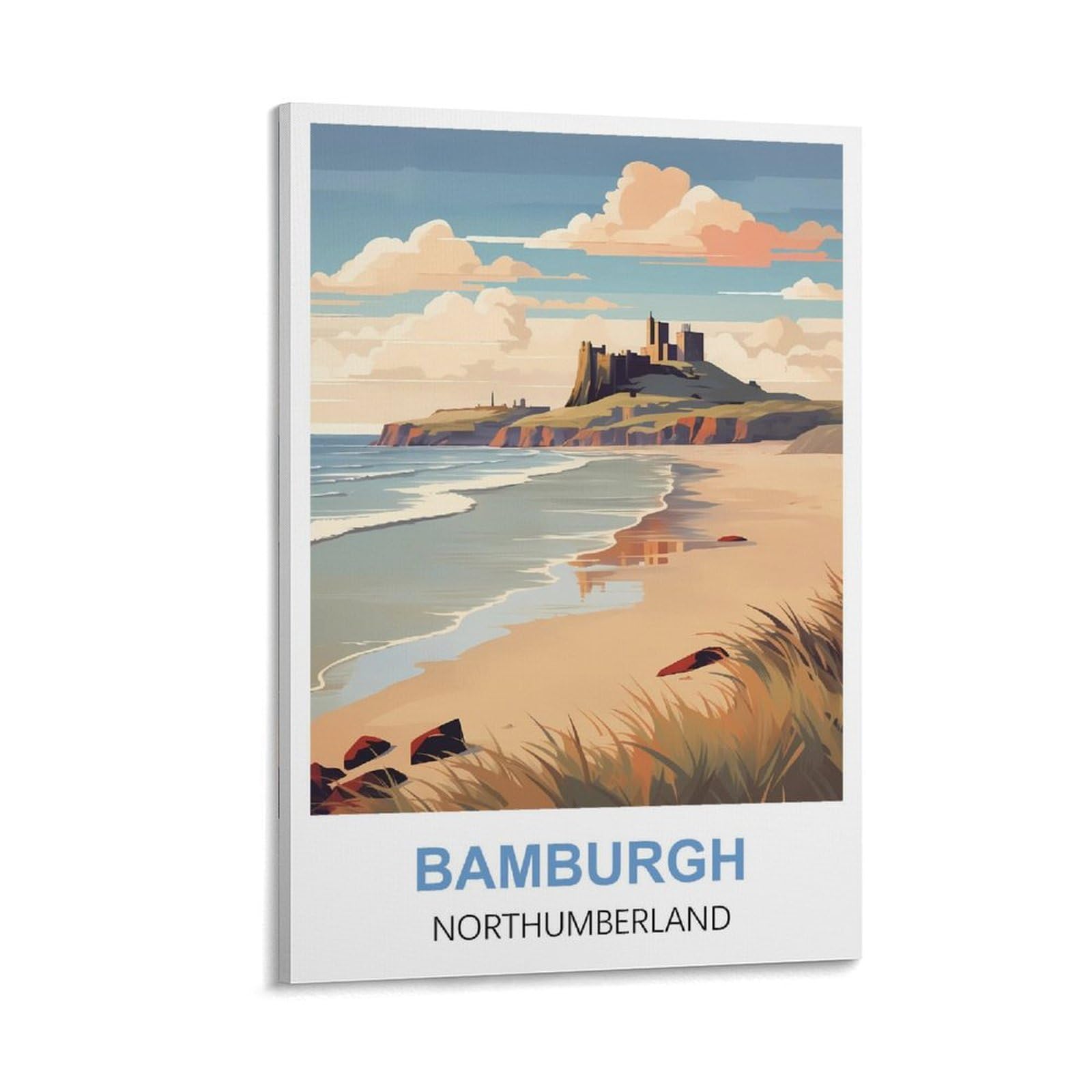 Whcheeh Frame-Style Bamburgh Northumberland Vintage Travel Posters 08X12inch(20X30cm) Canvas Art Print Wall Art Decor Picture