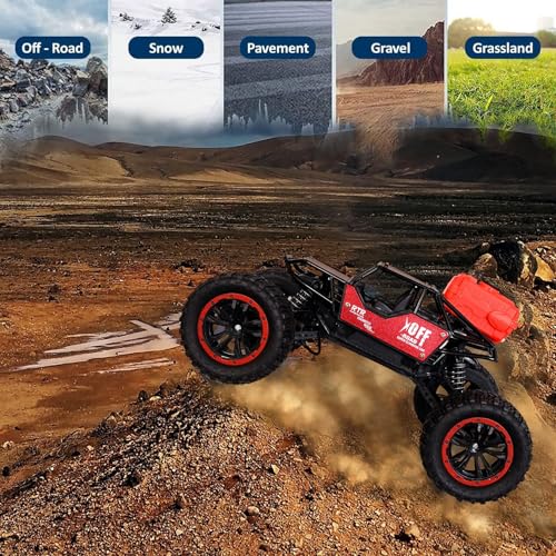 Image of Brand Conquer Remote Control Rock Crawler Mist Smoke Spray Function, High Speed 1:18 RC Car Toys for Boys 2WD Off Road Vehicle Toy Cars for Kids Monster Truck Rock Climbing (Fog Rock Crawler Red)