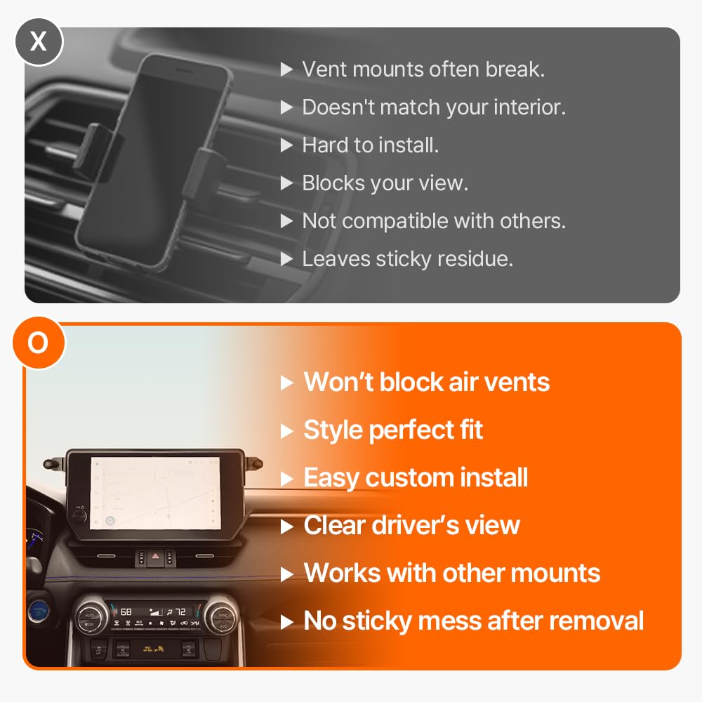 FICS Soporte de teléfono de coche para Toyota RAV4 – Soporte de ajuste personalizado para una integración perfecta de la pantalla (monitor JBL de 10.5 pulgadas)