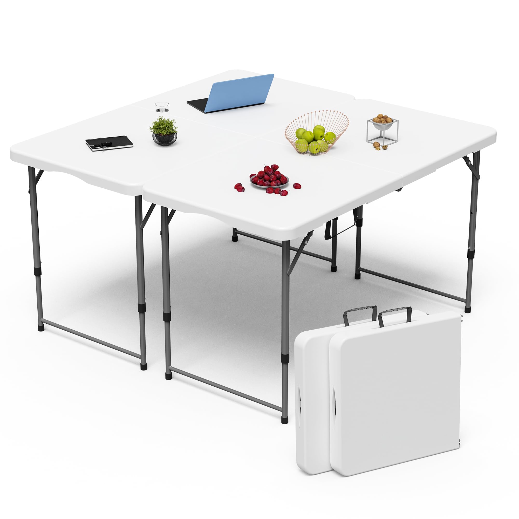 Photo 1 of VSOAEIL 4 FT Folding Table 2 Pack Plastic Foldable Table Adjustable Height