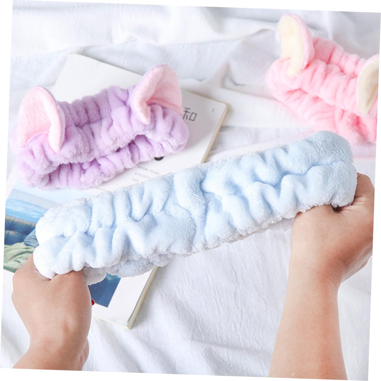 FRCOLOR 9 fasce per capelli per il trucco, per capelli da donna, in cotone, per le donne, con fiocco, per spa, fasce per capelli per capelli da donna, salviette per trucco, cosmetici