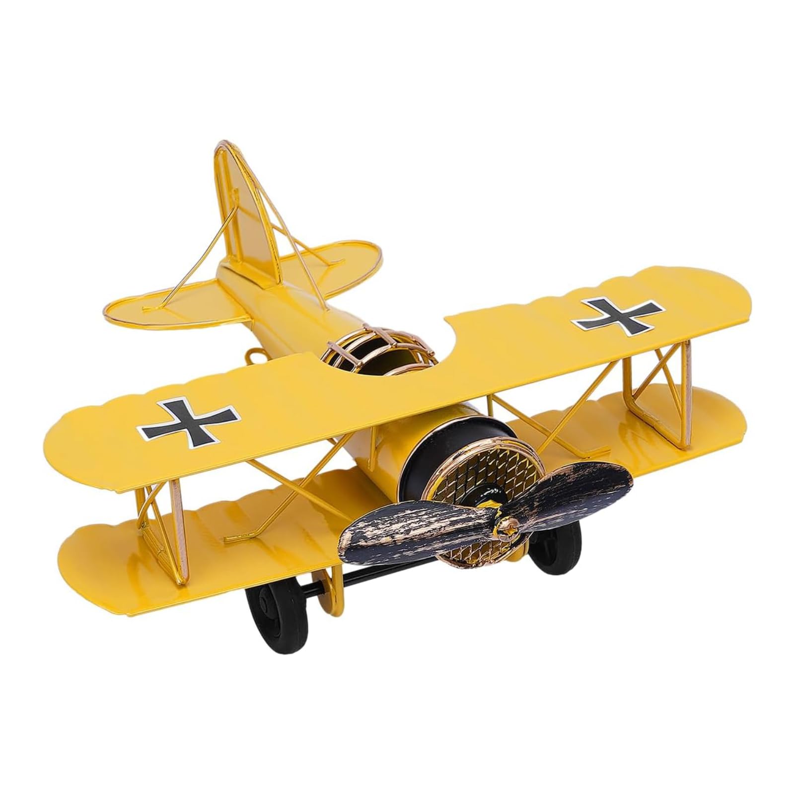 Cyrank Modello di aeroplano retrò, modello di aeroplano in metallo con decorazioni per aeroplani vintage per la decorazione dell'albero di Natale desktop da ufficio in casa(Giallo)