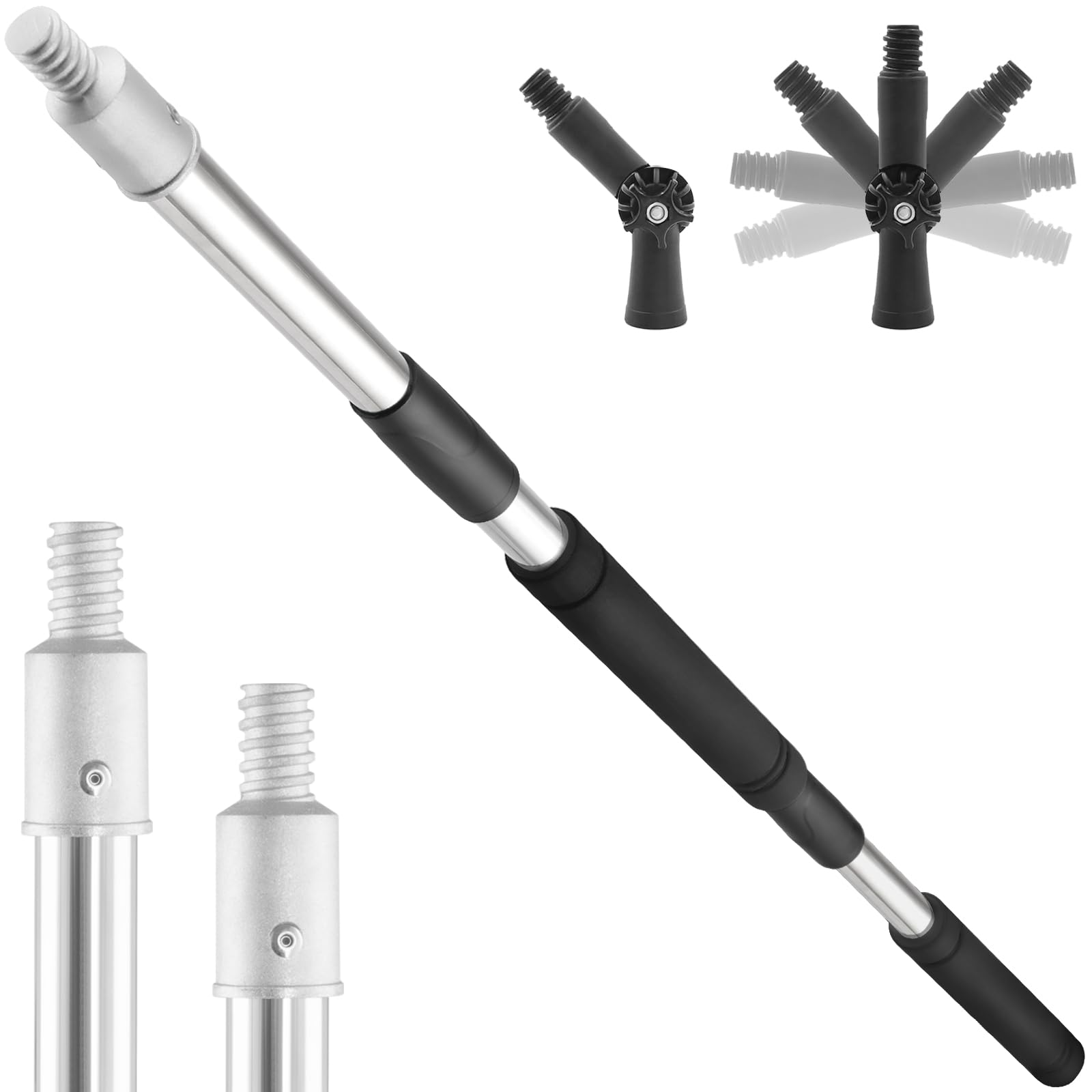 Paint Roller Extension Pole with Swivel,2Ft to11Ft Multi-Purpose Splice Extension Pole Long Handle with 180 Degree Swivel Head Window Squeegee Gutter Cleaning Tools Soft Sponge Handle