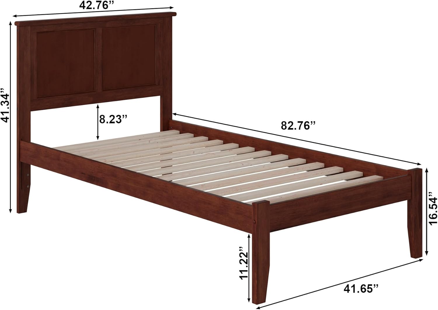 Walnut Twin XL Wood Platform Bed with Headboard