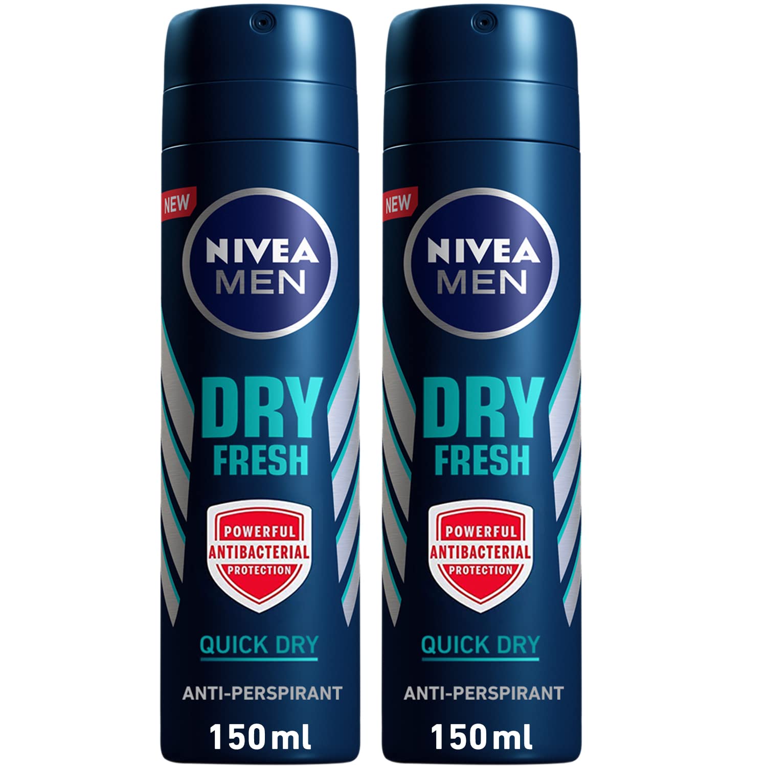 NIVEAMEN Antiperspirant Spray for Men, 48h Protection, Dry Fresh Antibacterial, 2x150ml