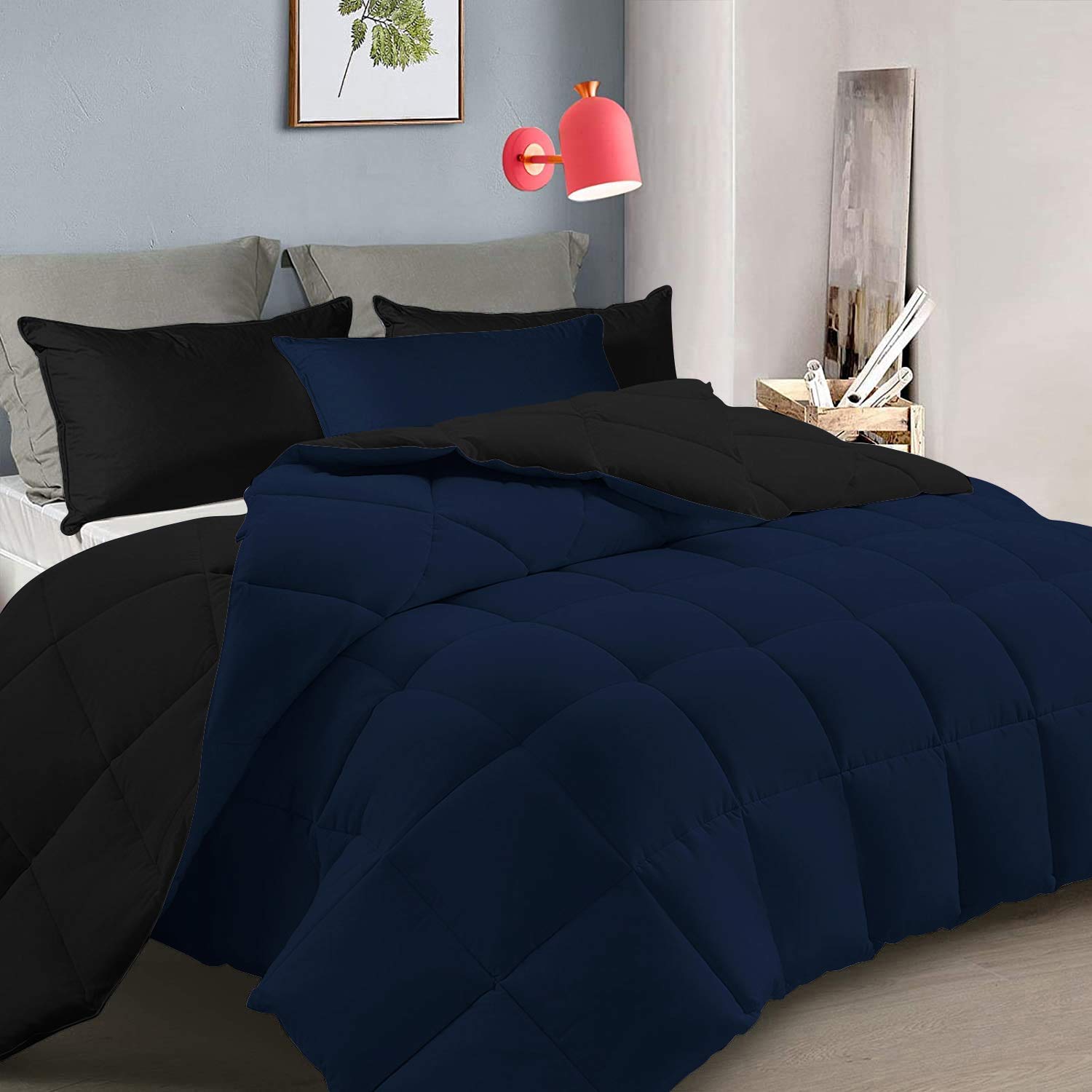 Amazon.com: Daksh Linen Navy Blue & Black Reversible Down