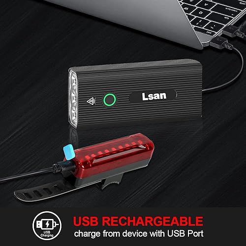 Miniatura 3 de Luces de bicicleta de 1200 lúmenes, delanteras y traseras, luces de bicicleta recargables USB, 3 luces LED superbrillantes para conducción nocturna,