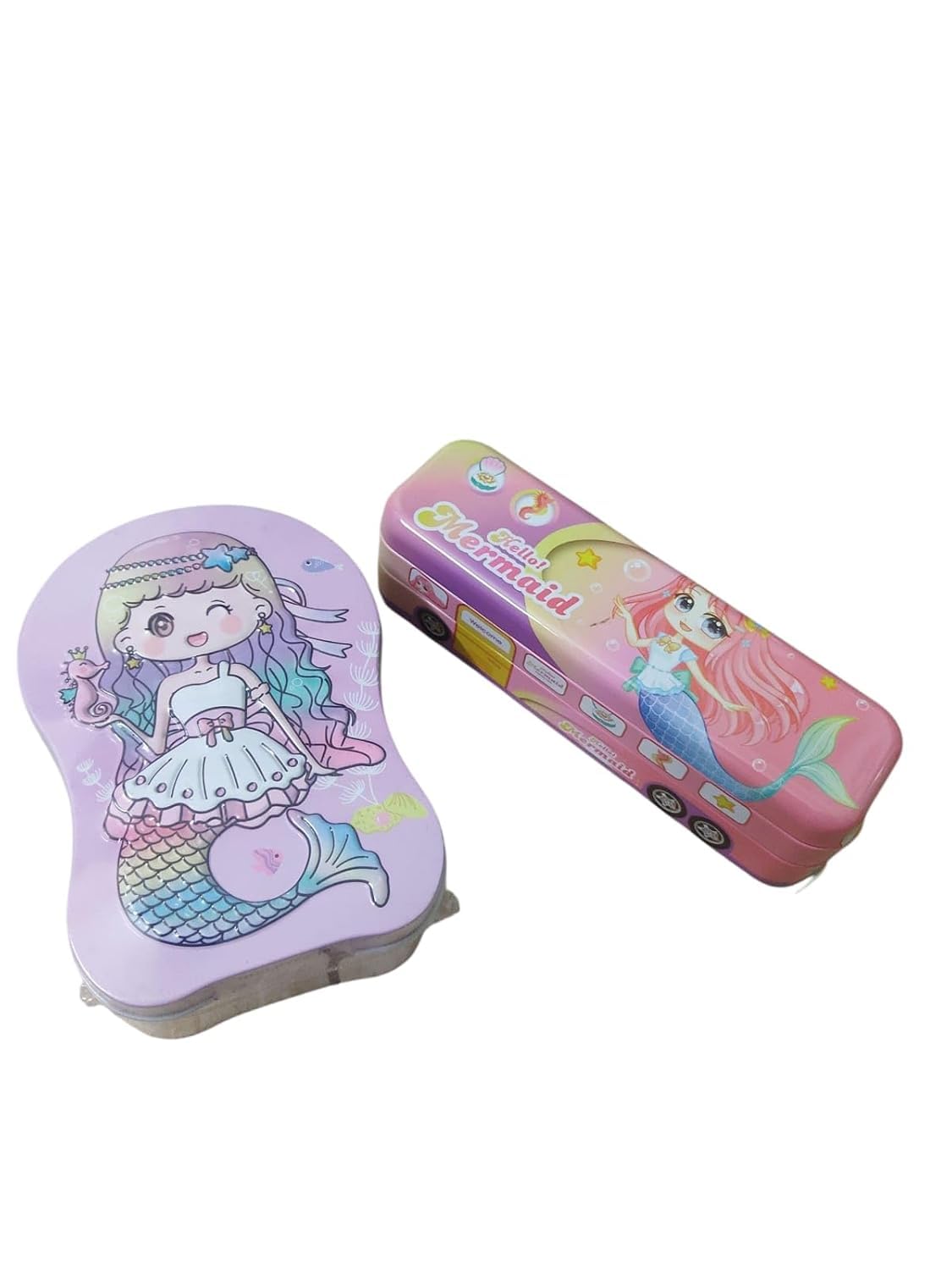 Mermaid Pencil Box and Coin Bank Set for Girls – Metal Stationery Organizer with Lock, Pen & Pencil Case, School Supplies, Birthday Return Gift, Cute & Colorful Design-image-31