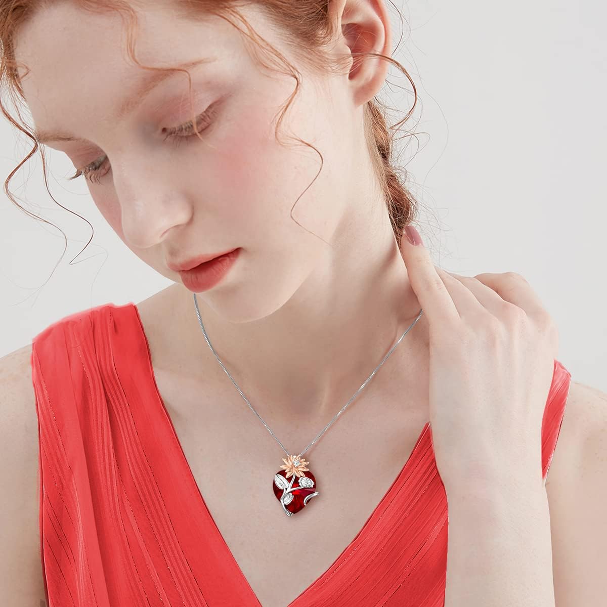 TOUPOP Birth Flower Necklace 925 Sterling Silver Birth Month Floral Pendant Necklace Birthstone Crystal Jewelry Birthday Christmas Gifts for Women