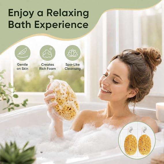 Body Bath Sponges for Adults - 2Pcs Large Shower Sponge for Women Men - Soft Honeycomb Natural Sponge - Exfoliating Deep Cleaning Bathroom Bathing Body Sponges for Sensitive Skin