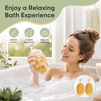 Body Bath Sponges for Adults - 2Pcs Large Shower Sponge for Women Men - Soft Honeycomb Natural Sponge - Exfoliating Deep Cleaning Bathroom Bathing Body Sponges for Sensitive Skin