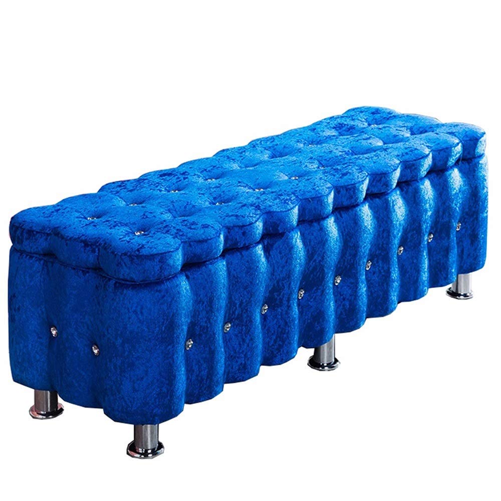 Banc de canapé rectangulaire en tissu bleu premium et finitions métal