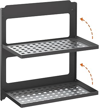 2-Tier Folding Metal Shelf Wall Mounted | Small Foldable Wall Shelf | Dorp Down | Combined Stackable | Double Layer Small Floating Shelf for Laundry Room Bathroom Utility RV | 13.4" Black