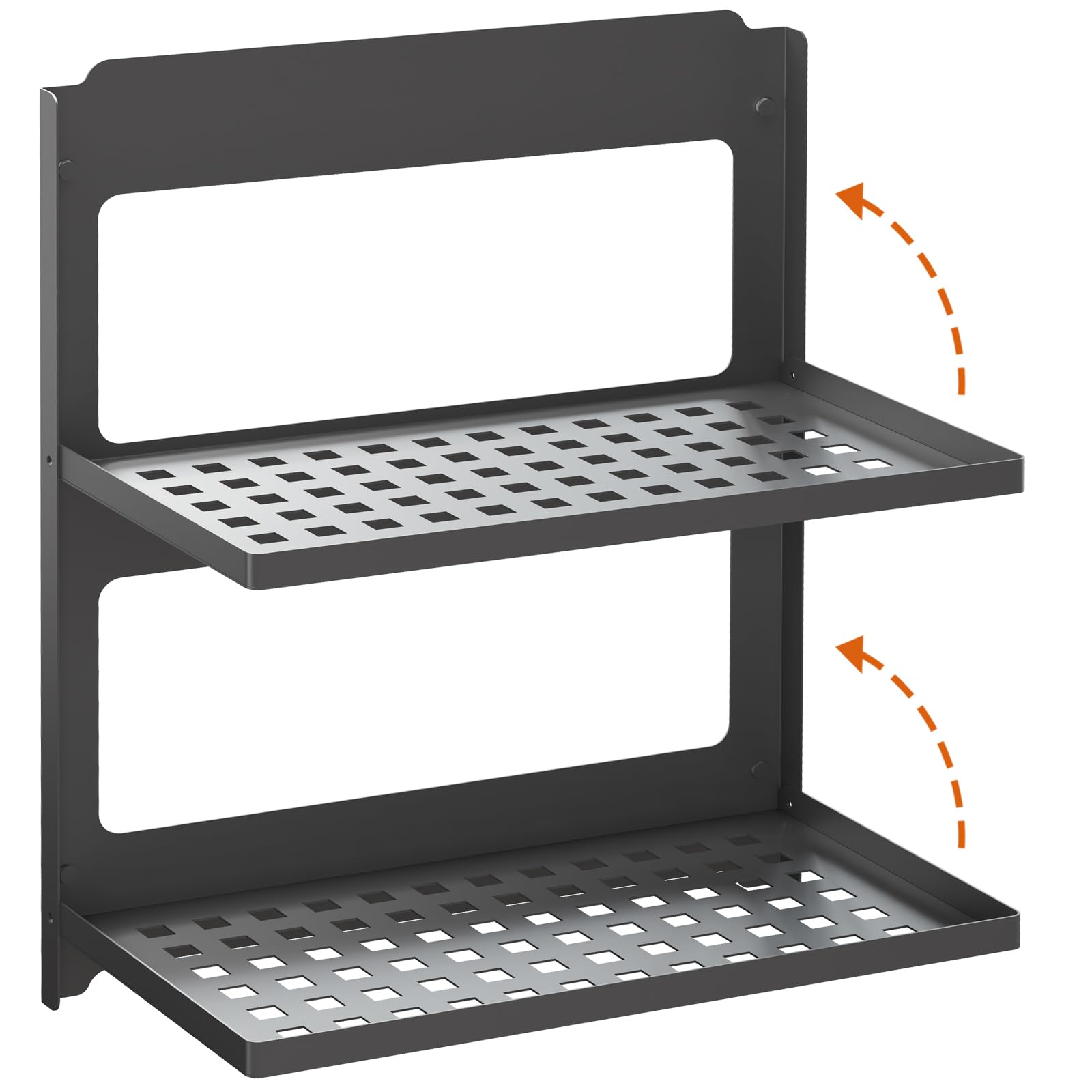 SKIKEN 2-Tier Folding Metal Shelf Wall Mounted | Small Foldable Wall Shelf | Dorp Down | Combined Stackable | Double Layer Small Floating Shelf for