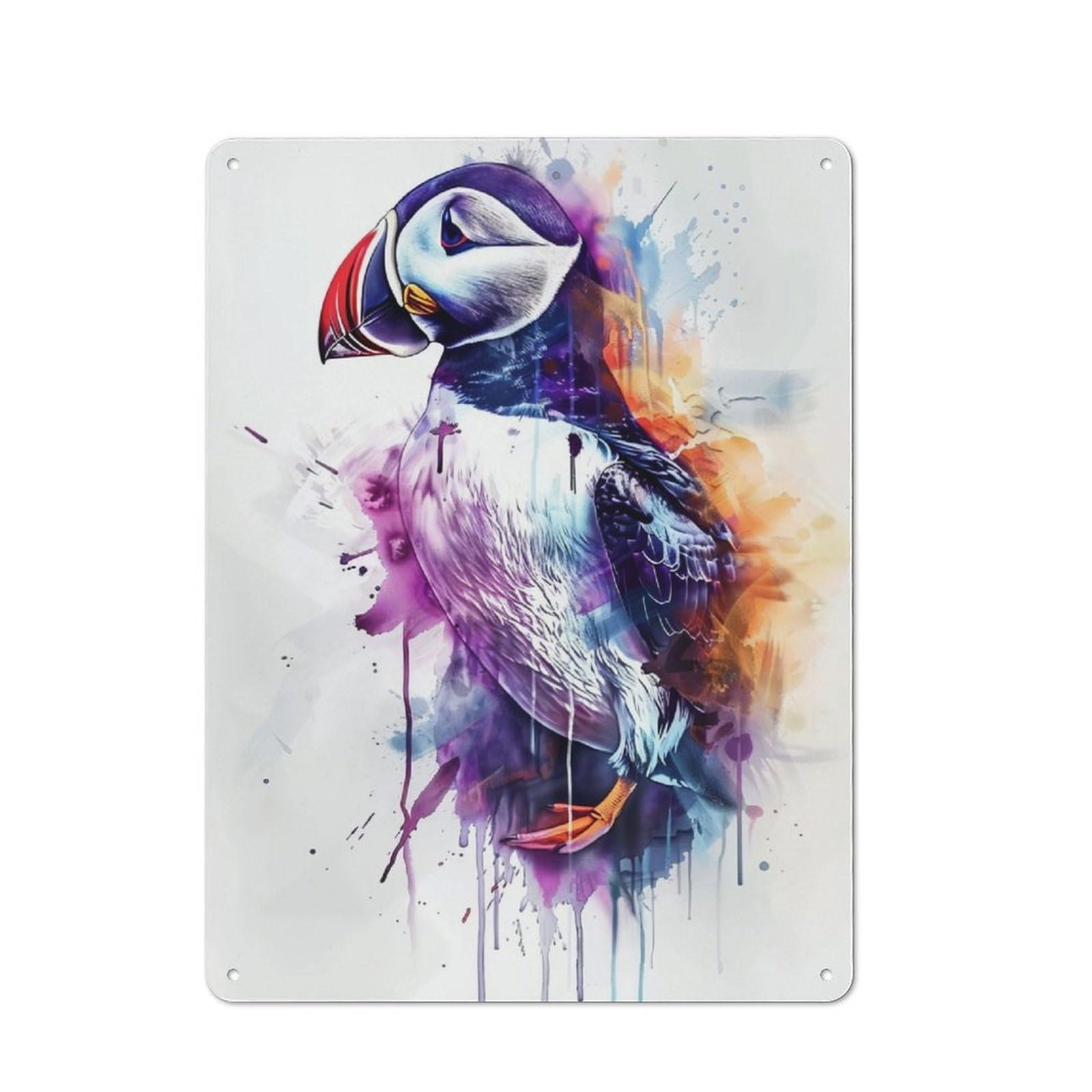 Atlantic Puffin Watercolor Rustic Metal Plaque 40x30cm for Studio Or Craft Room, Housewarming Present for People Styling Studio And Craft Room