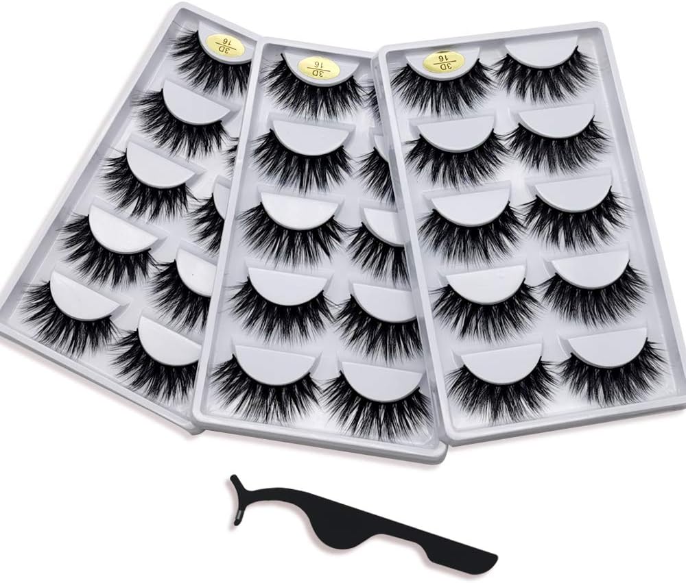 Huapan 3D Faux Mink Lashes: 15 Pairs of Fake Eyelashes with Lash Applicator