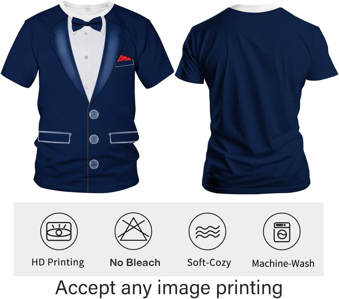 Blissboy Funny Tuxedo Graphic T-Shirt Novelty Short Sleeve Crewneck Shirt - Image 4