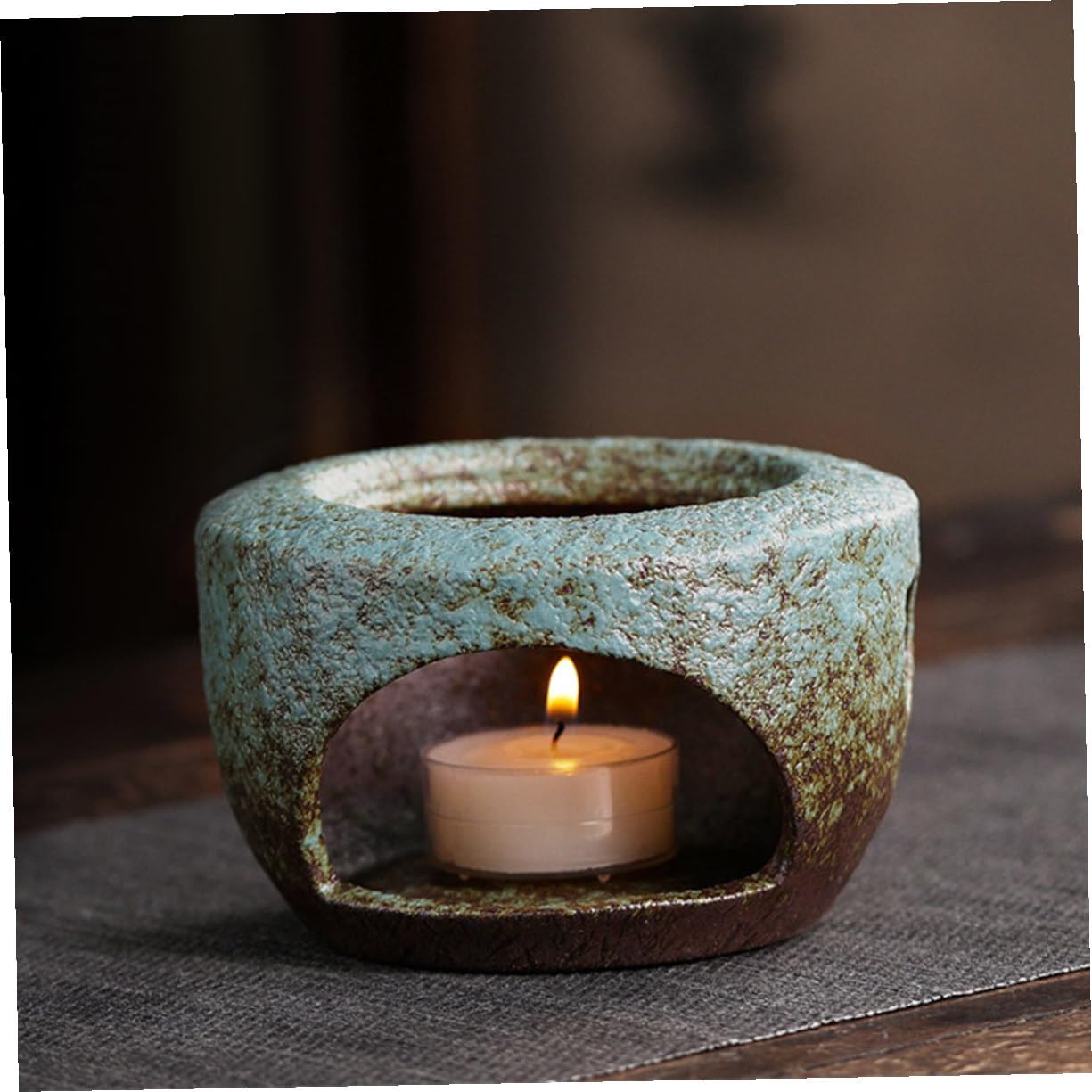 Retro Ceramic Teapot Warmer Heat Preservation Base Vintage Style Household Tea Heater Handmade Craftsmanship for Desktop Decoration and Long-Term Use