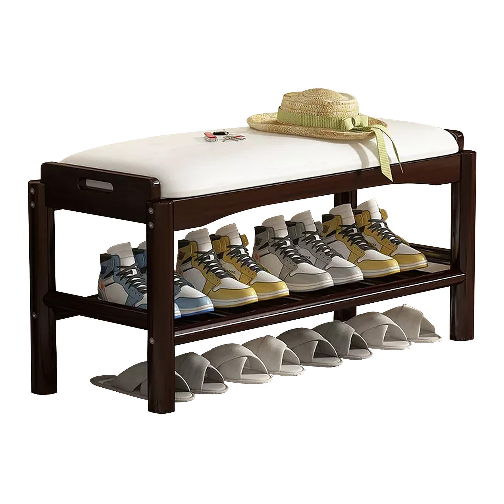 Cadre compact en bois massif de noyer pour ce banc de rangement d'exception
