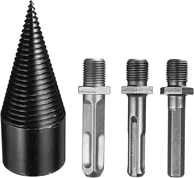 Bohaner Splitting Wood Cone Drill Bit Set Screw Cones Splitter Wedge Wood Cut Tool Firewood Heavy Duty Drill Bits with Square/Round/Hexagonal Shanks for Electric Hand Drill (32mm)
