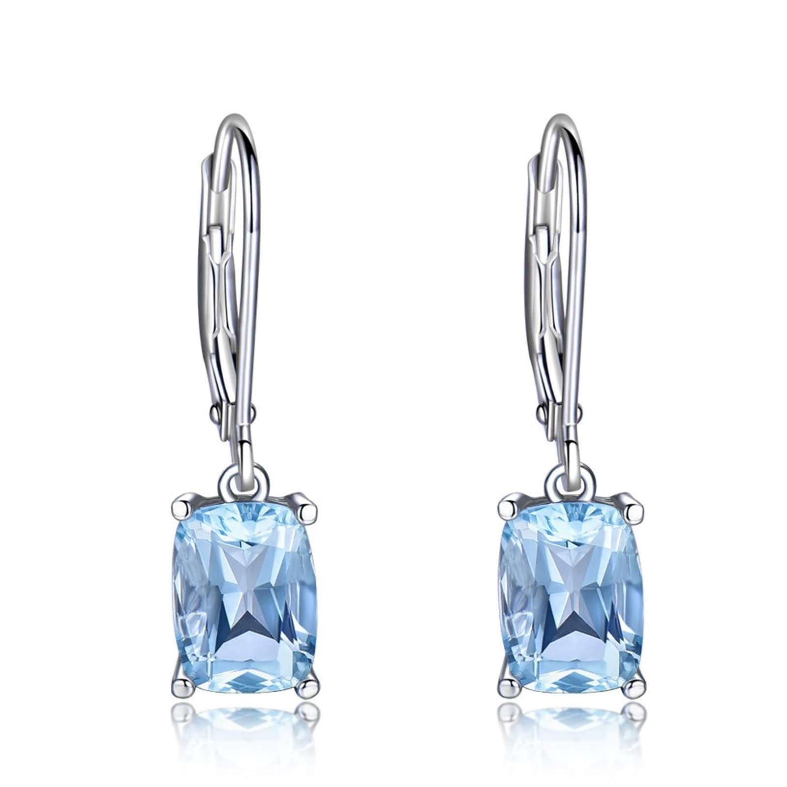 Lustige Ohrringe Damen Silber, Anhänger-Ohrringe Sterling Silber Ohrringe Rechteck Himmelblau Rechteckig Erstellt-Topaz Geschenke Für Frau