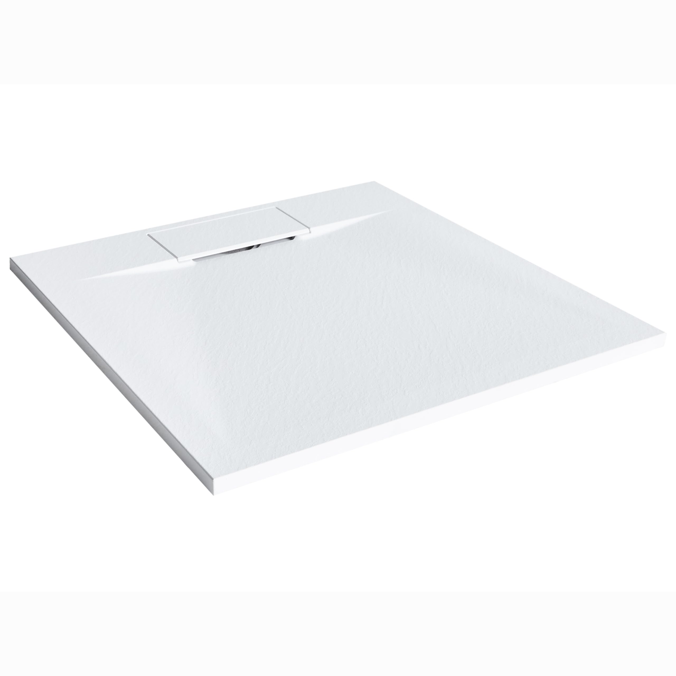 Brodzik prysznicowy z syfonem z materiały SMC biały efekt naturalnego kamienia 80 x 80 x 3 cm Azzurro