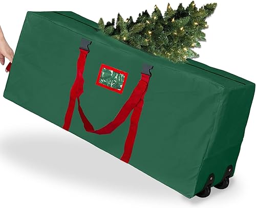 Extra grande y 2 ruedas Bolsa de almacenamiento para árbol de Navidad con ruedas de 9 pies, árbol desmontado de 65 x 15 x 30 pulgadas, 600D Oxford