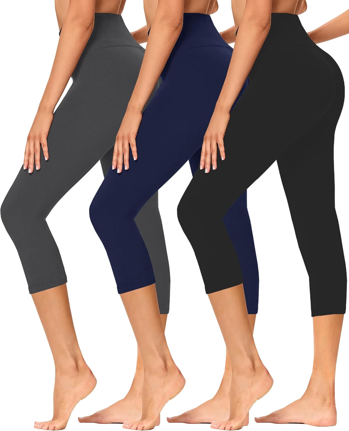 GAYHAY 3 Pack Capri Leggings for Women – Stretch Tummy Control Yoga Pants for Cycling Workout