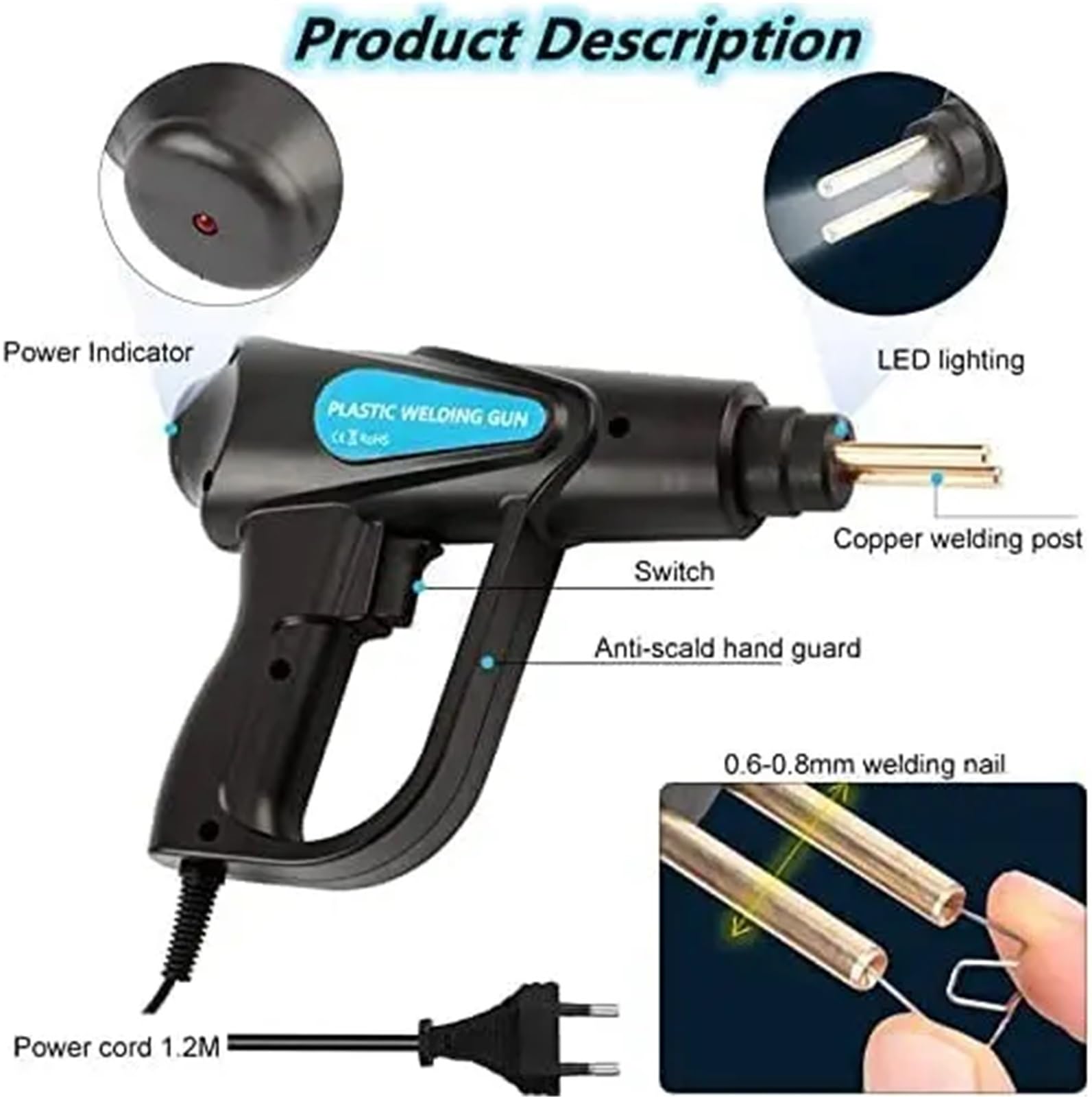 Zestaw lutowania 70W Plastikowa Spawarka Plastikowa Spawarka Zestaw Naprawczy Zderzaka Samochodowego Z 200/600/1000 Sztuk Gorących Zszywek(Gun with 1000)