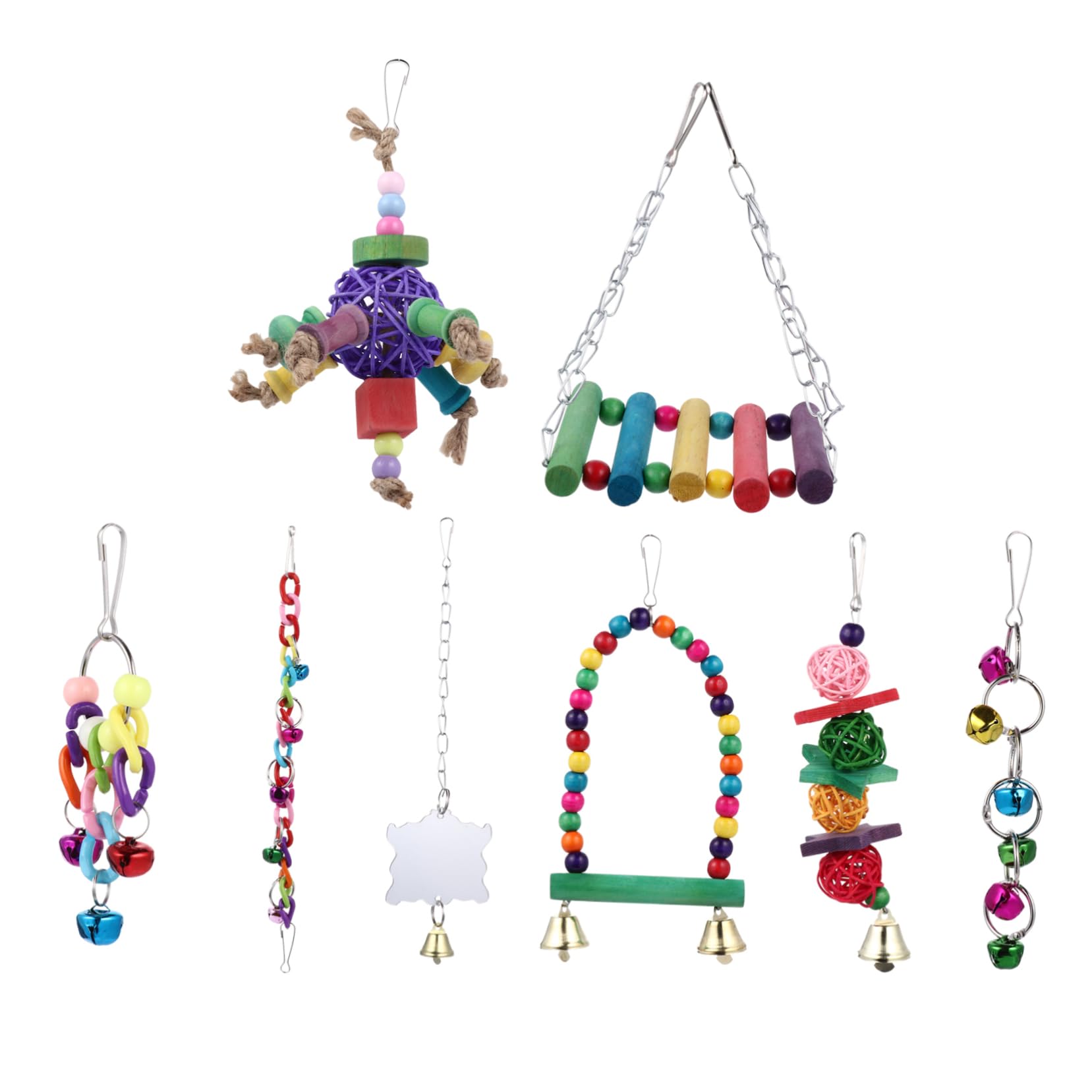 GALPADA 8Pcs Bird Parrot Swing with Chewing Ladder Mirror Bell Durable Natural for Parakeets Conures Lovebirds Fun Engaging Pet