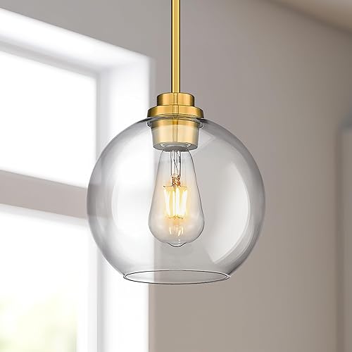 Miniatura 5 de AD-22280-2PL-GD - Paquete de 2 luces colgantes para isla de cocina, 8 pulgadas doradas con pantalla de vidrio transparente, iluminación moderna de