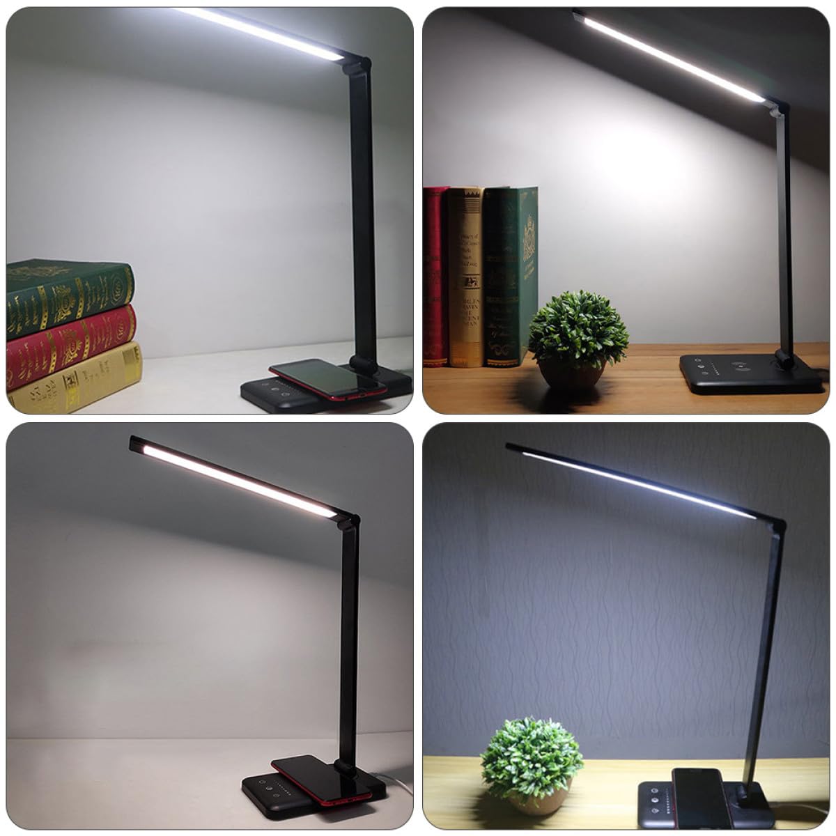 Faltbare LED Leselampe Schwarz 6w aus Aluminium und Kunststoff | Schulanfang Deko, Smart Touch Steuerung, Dc5v 1a, 5 Farbtemperaturen, Cri＞80%