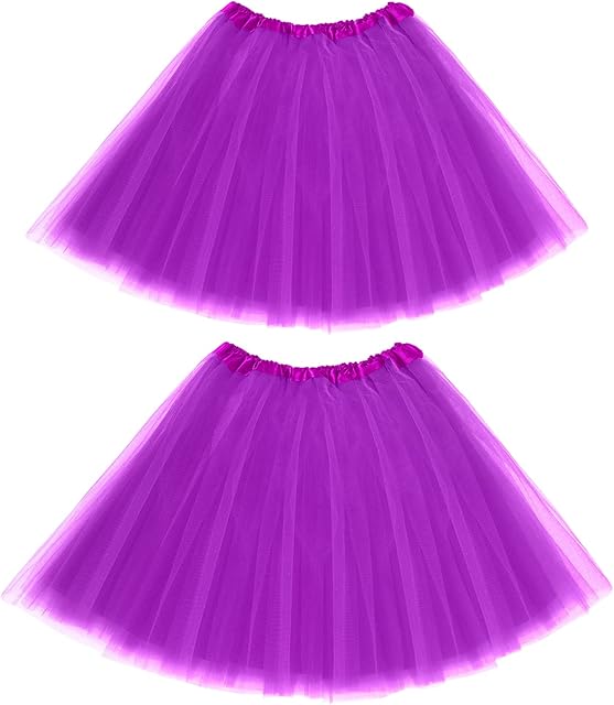 Geyoga 2 Pack Tutu Skirt Elastic Lady Teen Adult Tutu Tulle Tutu Skirt Short Ladies Tutu Skirts 80's Tutu 3/4 Layered Tulle Tutu Skirt (Dark Purple,4 Layer)