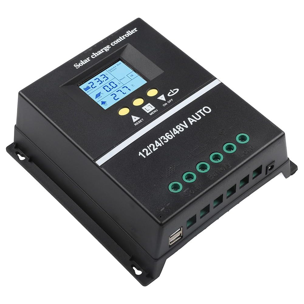 Contrôleur de charge solaire MPPT 150 A, 12 V, 24 V, 36 V, 48 V, écran LCD automatique avec deux ports USB et régulateur de batterie en aluminium, noir