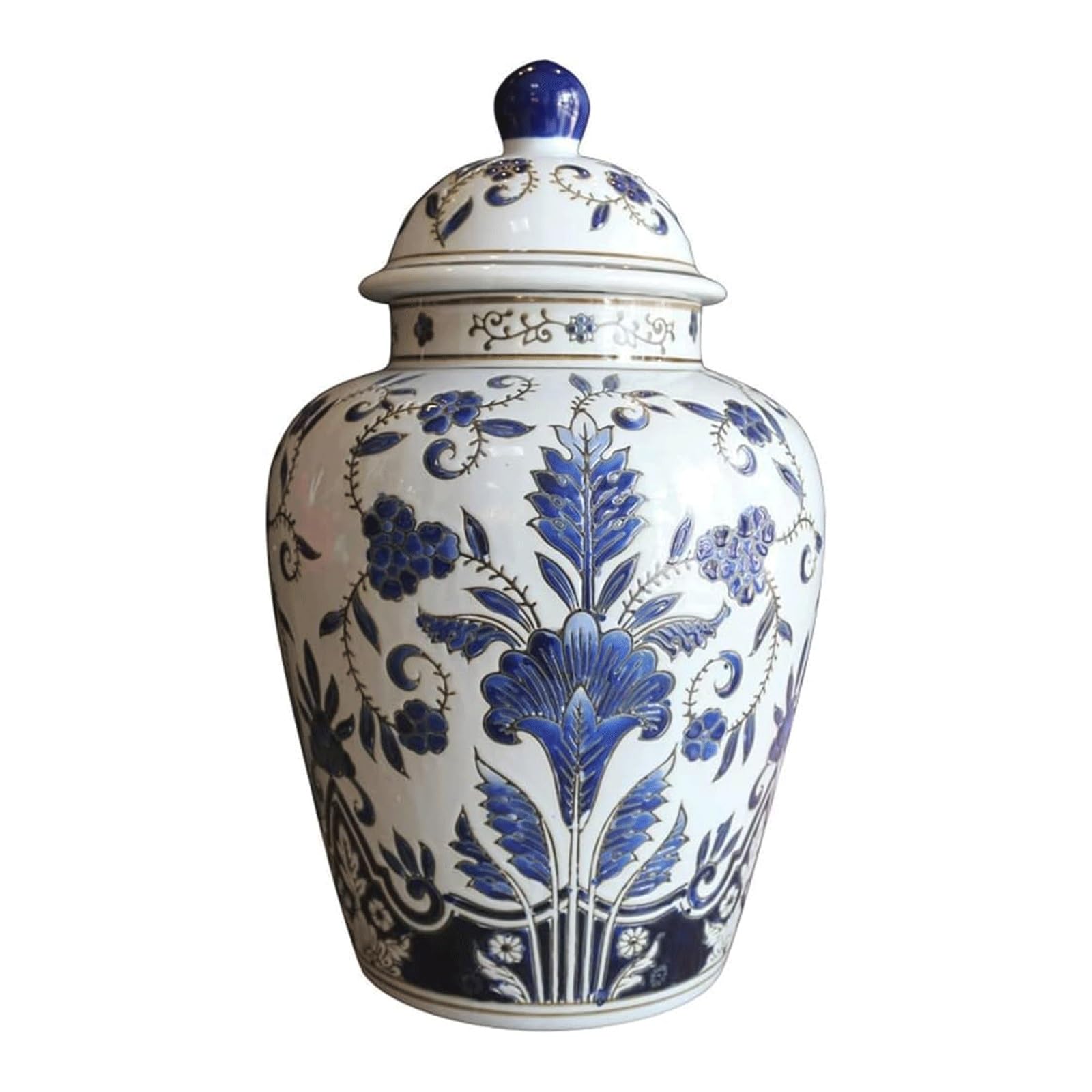 Ceramic Ginger Jar Vase with Lid,Decorative Porcelain Jars Elegant Chinese Temple Jar Blue and White Storage Jar Vases