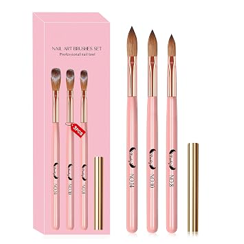 3 PCS Nail Brush Set, Professional Nail Art Brush Size 8/10/14, Nail Brushes for Acrylic Powder, 3D Nailcarving Tool Brushes Festival Women Gift Set, Art Brush for Beginner and Professional, PInk