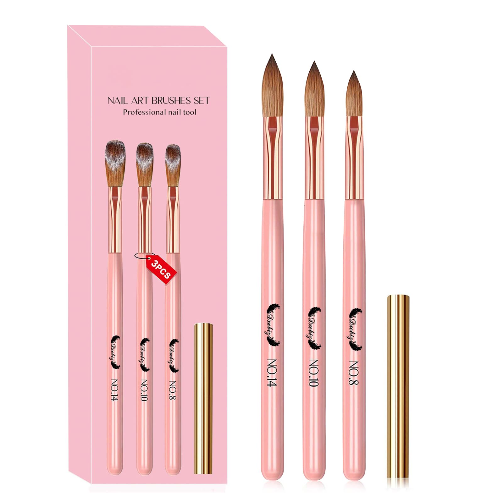 3 PCS Nail Brush Set, Professional Nail Art Brush Size 8/10/14, Nail Brushes for Acrylic Powder, 3D Nailcarving Tool Brushes Festival Women Gift Set,